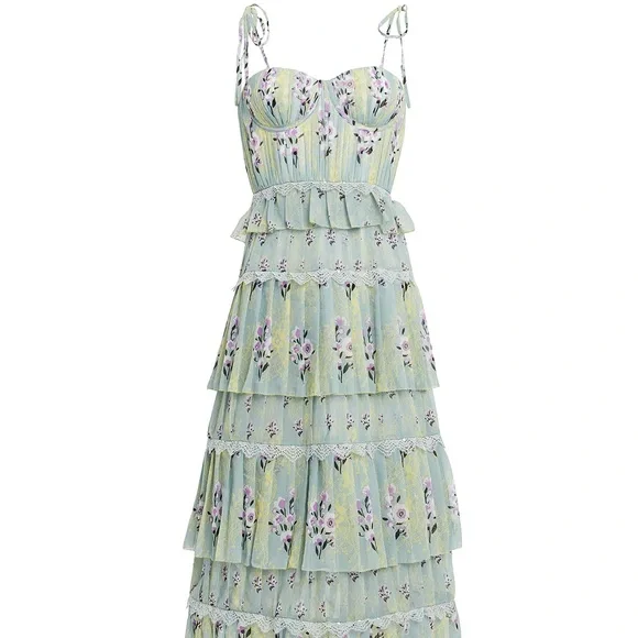 NWT Self Portrait Floral Tiered Chiffon Midi Dress US10 - Picture 6 of 16